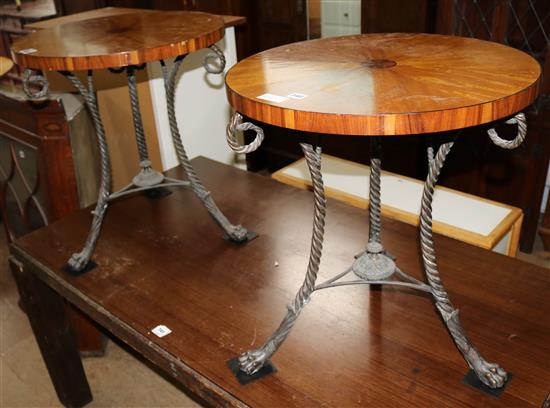 Pair inlaid circular pub tables